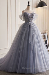 Unique And Beautiful Silver Gray Beaded Pearl Sequins Off The Shoulder Sleeveless Decal Pleated Ball Dress Silver Gray A-Shaped Thin Gauze Pong Truffle Back Strap And Ground Length Semi Formal Prom Dress